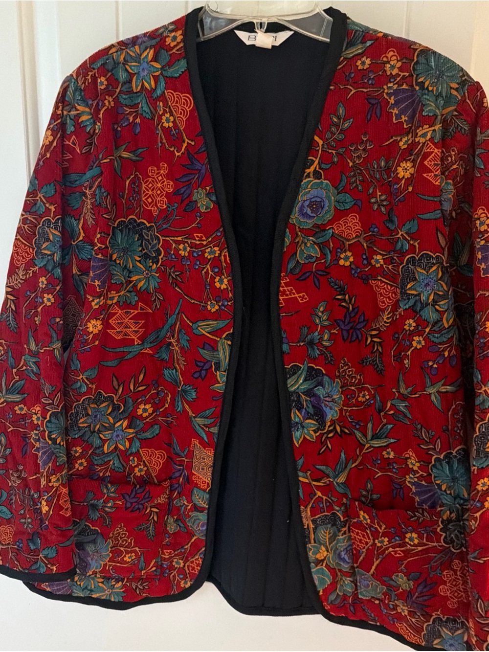 Vintage 70s AJ Bari Quilted Corduroy Chinoiserie Tangzhuang Asian Floral Blazer